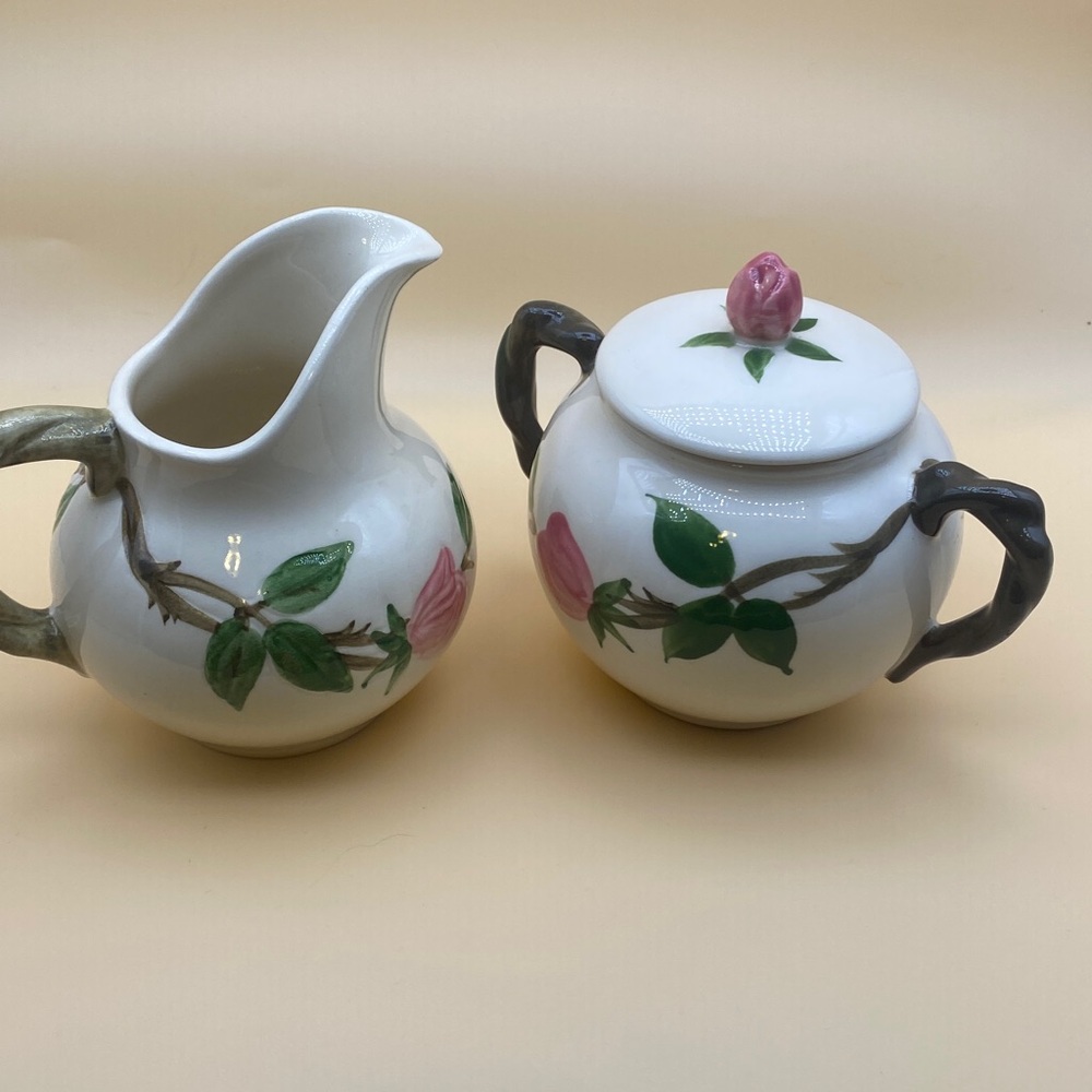 Vintage Franciscan Desert Rose Sugar Bowl with Lid & Creamer Earthenware USA